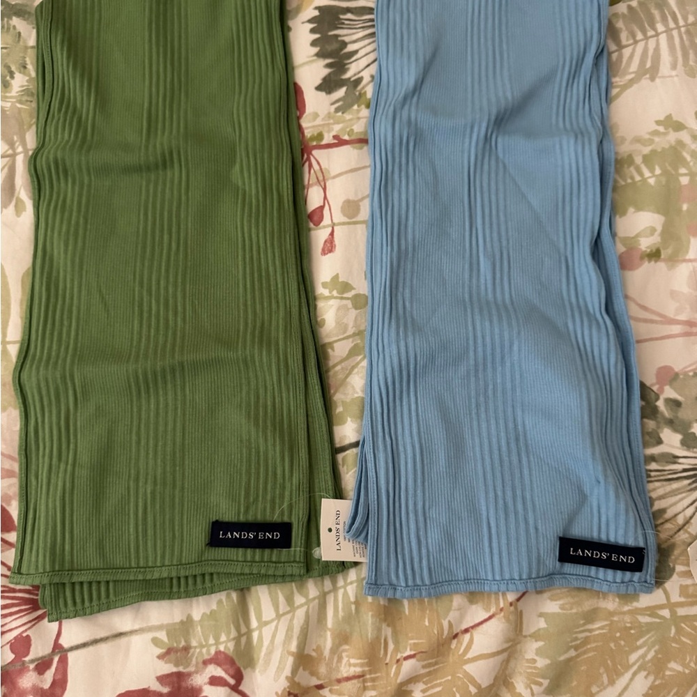 NWT Lands' End Blue and Green 100% Cotton Scarf Bundle